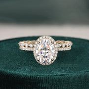 2.0 CT Oval Cut Halo Moissanite Bridal Wedding Ring Set